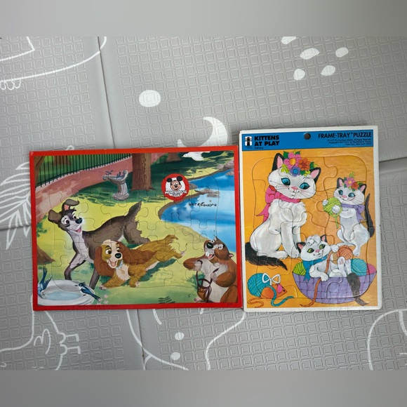 Disney Other - Disney Lady and the Tramp and Kittens at Play tray frame puzzle lot